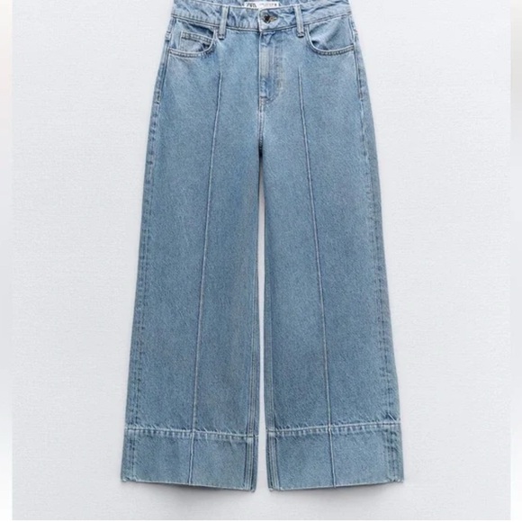 ZARA CROP WIDE LEG FRONT SEAM Z1975 JEANS WITH A HIGH WAIST /8 - Picture 2 of 3